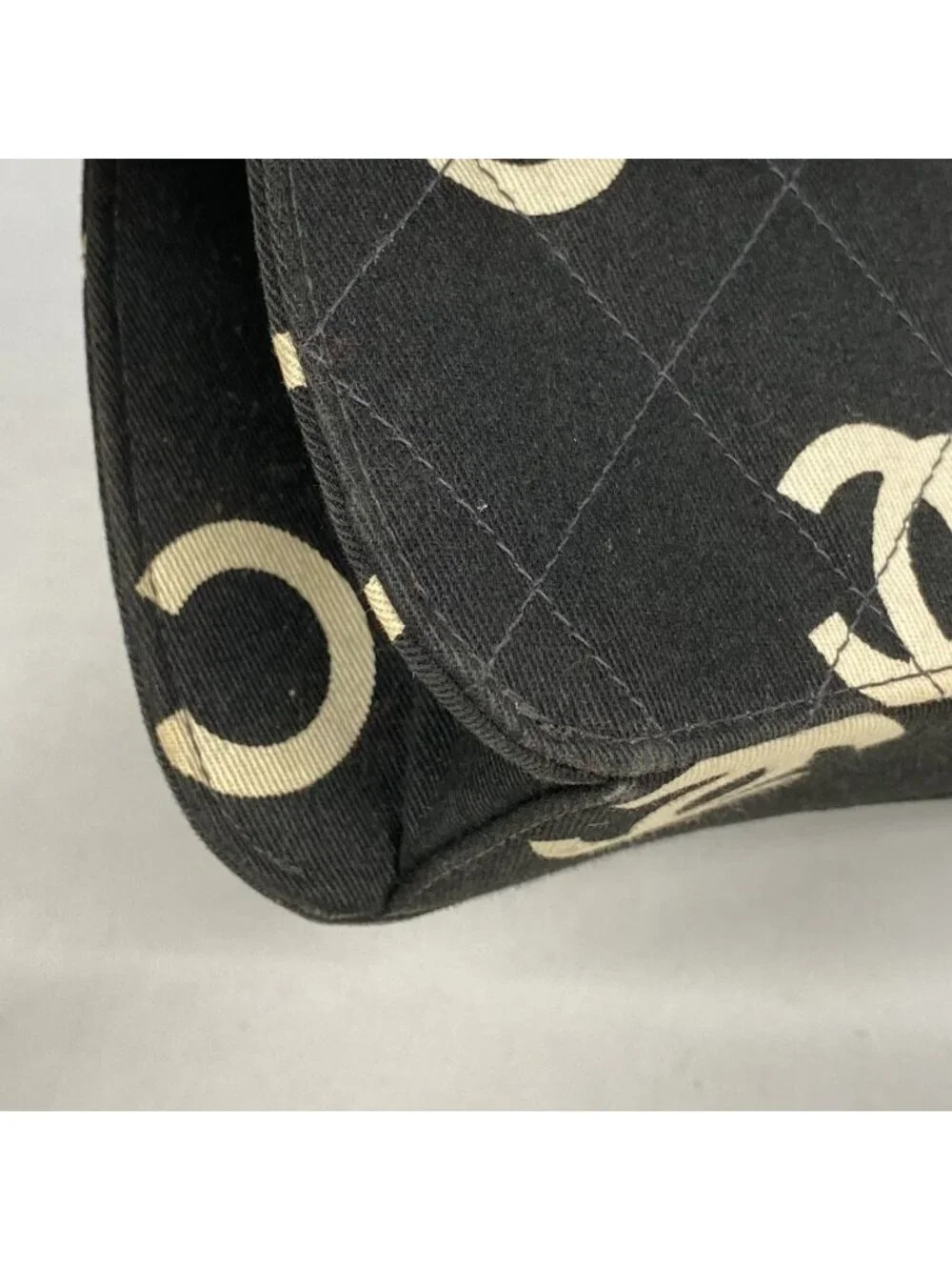 Chanel Handbag Canvas Black White Silver